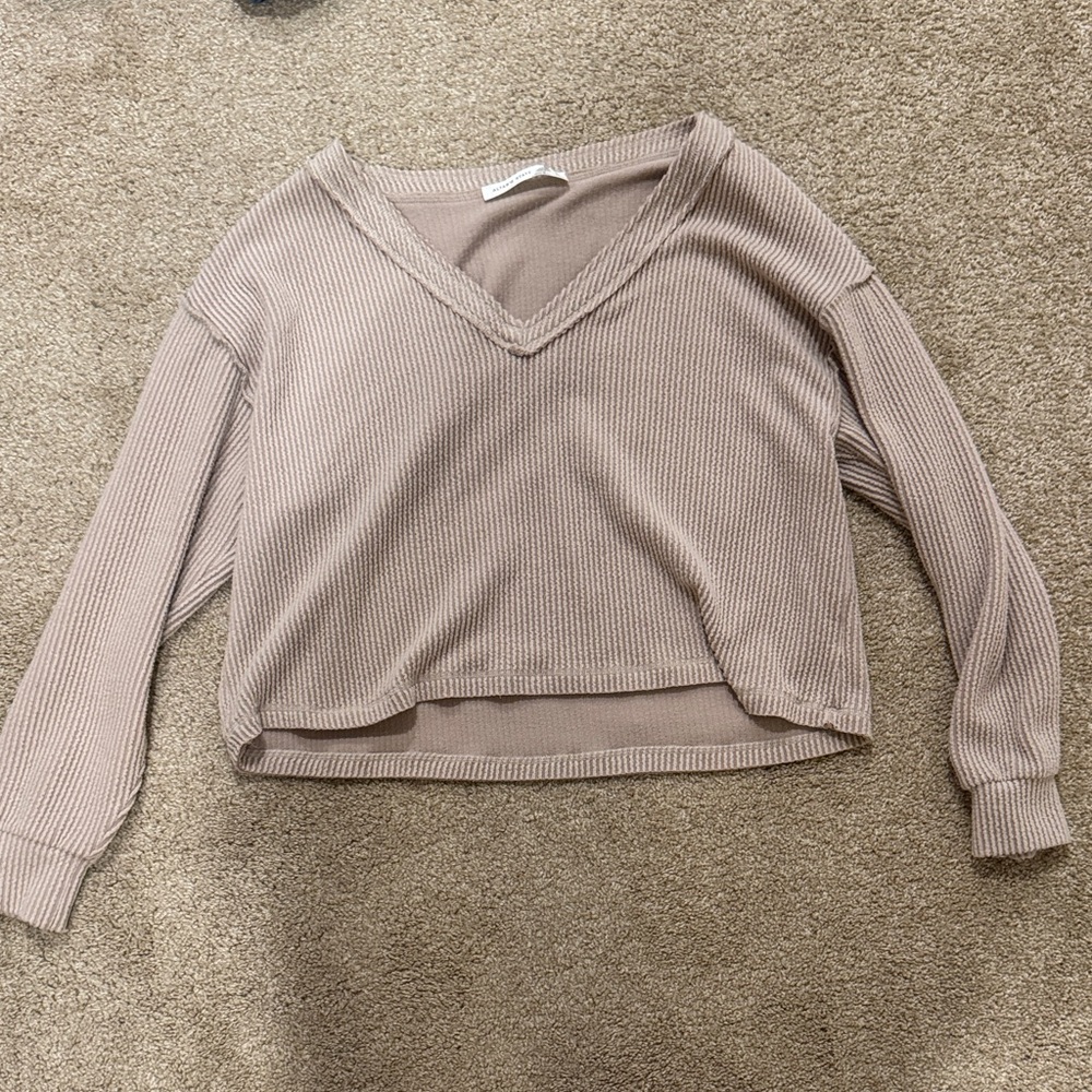Altar'd State Ribbed V-Neck Sweater - Taupe